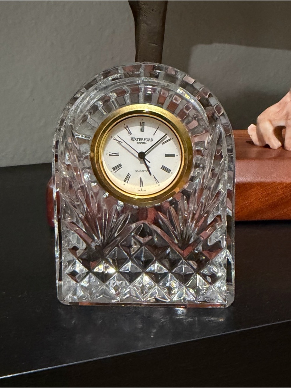 Waterford Vintage Small Arched Crystal Gold RIm Mantel Clock 3.5" Tall
